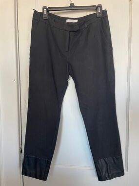 Anne Fontaine Black Crop Pants Lambskin Bottom Accent